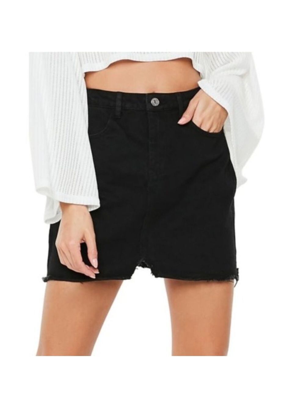 Missguided Raw Hem Denim Skirt